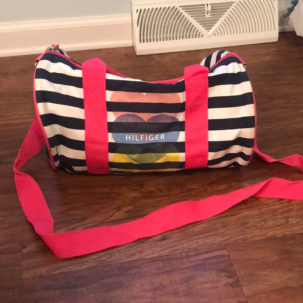 Black & White Striped Tommy Hilfiger Duffle Bag